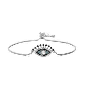 Evil Eye Lash Cubic Zirconia Silver Thin Adjustable Bracelet